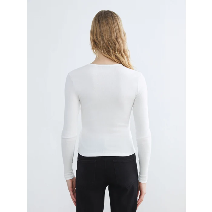 LCW Vision Ekru Bisiklet Yaka Fitilli Kadın Body