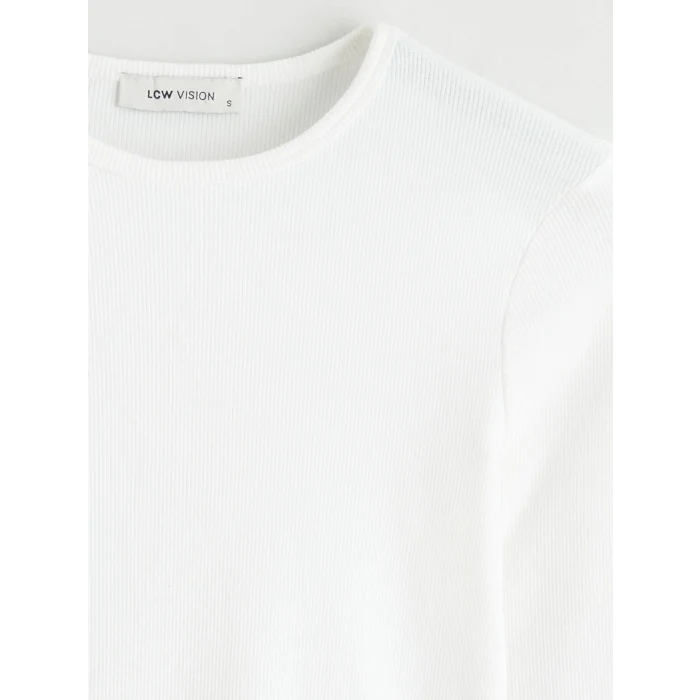 LCW Vision Ekru Bisiklet Yaka Fitilli Kadın Body