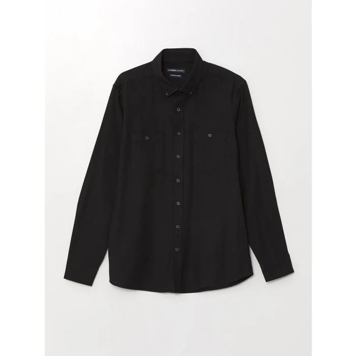 LCWAIKIKI Classic Siyah Regular Fit Uzun Kollu Gabardin Erkek Gömlek