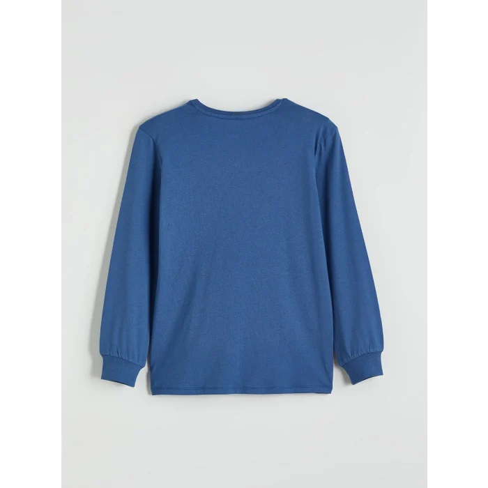 LCW Kids Mavi Bisiklet Yaka Baskılı Erkek Çocuk Pijama Takım