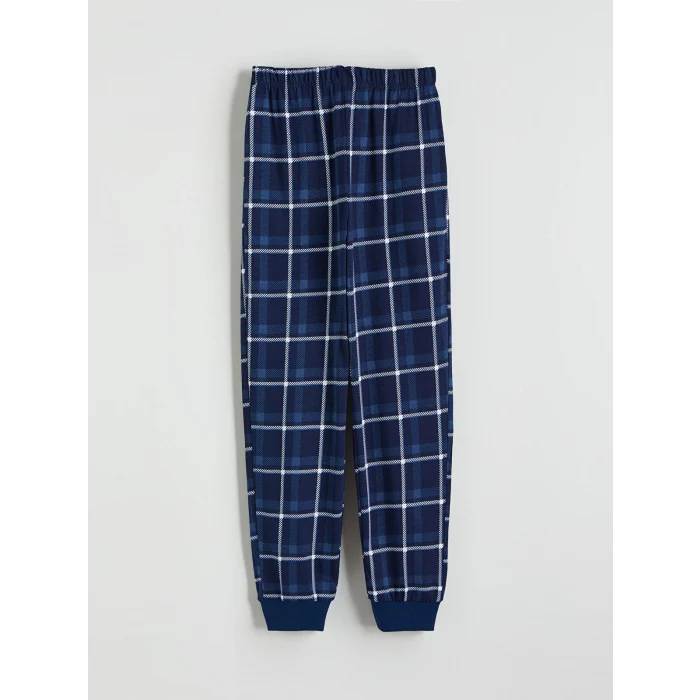 LCW Kids Mavi Bisiklet Yaka Baskılı Erkek Çocuk Pijama Takım