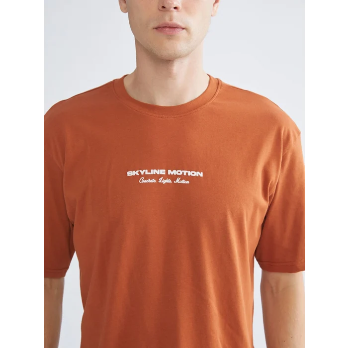 XSIDE Turuncu Bisiklet Yaka Baskılı Penye Erkek Tişört