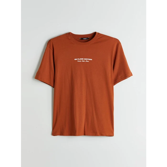 XSIDE Turuncu Bisiklet Yaka Baskılı Penye Erkek Tişört