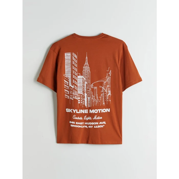 XSIDE Turuncu Bisiklet Yaka Baskılı Penye Erkek Tişört