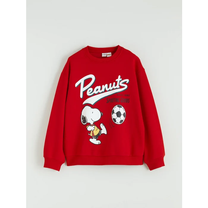 LCW Kids Kırmızı Snoopy Baskılı Kız Çocuk Kalın Sweatshirt