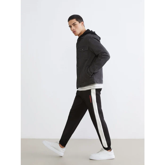 XSIDE Siyah Beli Lastikli Baskılı Erkek Jogger Eşofman Altı