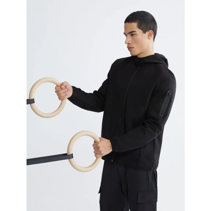 XSIDE ACTIVE Siyah Kapüşonlu Erkek Fermuarlı Sweatshirt