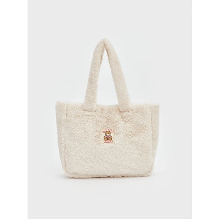 LCW ACCESSORIES Bej Ayı Nakışlı Pelüş Kız Çocuk Omuz Çantası