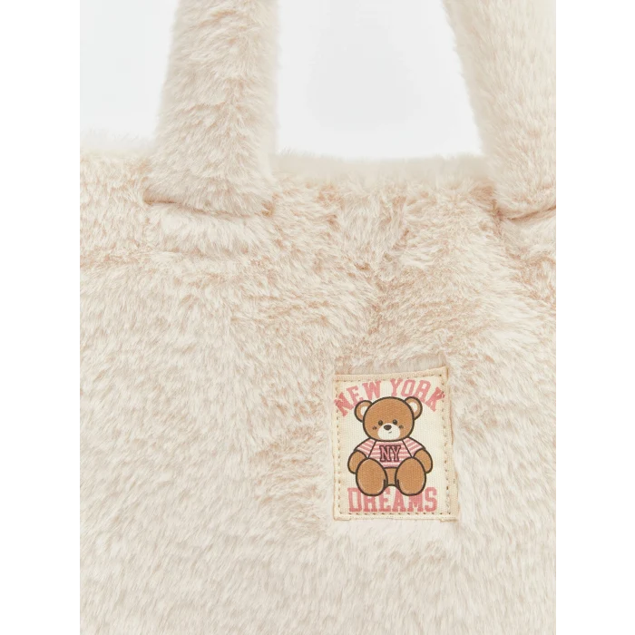 LCW ACCESSORIES Bej Ayı Nakışlı Pelüş Kız Çocuk Omuz Çantası