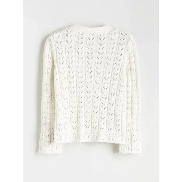 LCW Kids Ekru V Yaka Ajurlu Kız Çocuk Triko Hırka