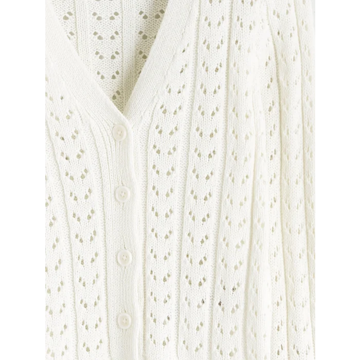 LCW Kids Ekru V Yaka Ajurlu Kız Çocuk Triko Hırka