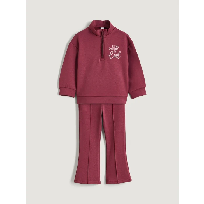 LCW Kids Bordo Baskılı Kız Çocuk Sweatshirt ve Pantolon 2li