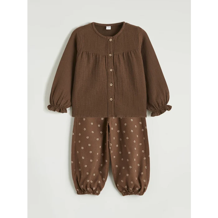 LCW Kids Kahverengi Kız Çocuk Bluz ve Jogger Pantolon 2li