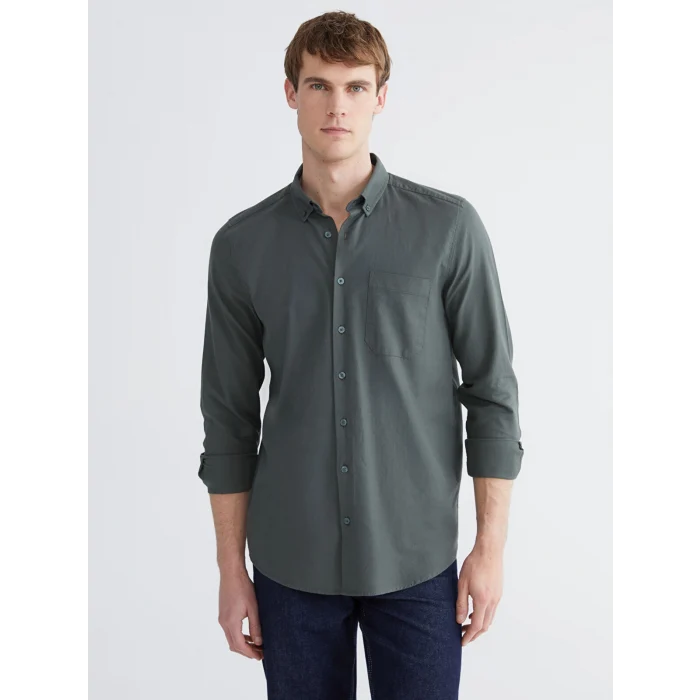 LCWAIKIKI Classic Yeşil Regular Fit Gabardin Erkek Gömlek