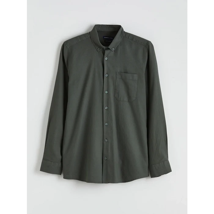 LCWAIKIKI Classic Yeşil Regular Fit Gabardin Erkek Gömlek