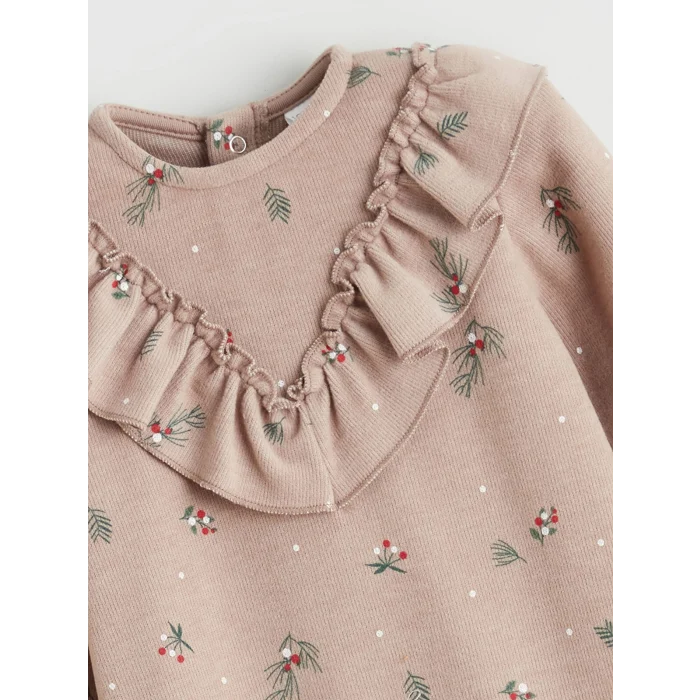 LCW baby Kahverengi Fırfır Detaylı Kız Bebek Tulum