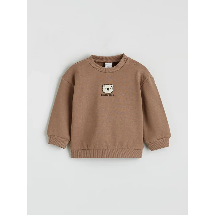 LCW baby Kahverengi Ayıcık Nakışlı Erkek Bebek Sweatshirt ve Eşofman Altı