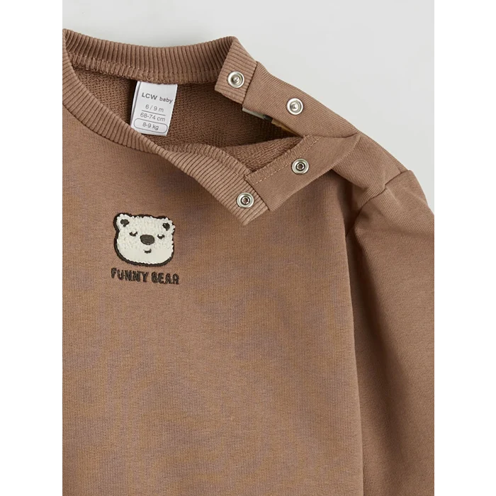 LCW baby Kahverengi Ayıcık Nakışlı Erkek Bebek Sweatshirt ve Eşofman Altı