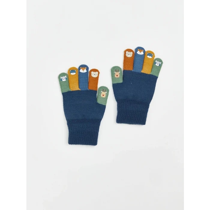 LCW baby İndigo Renk Bloklu Erkek Bebek Eldiven
