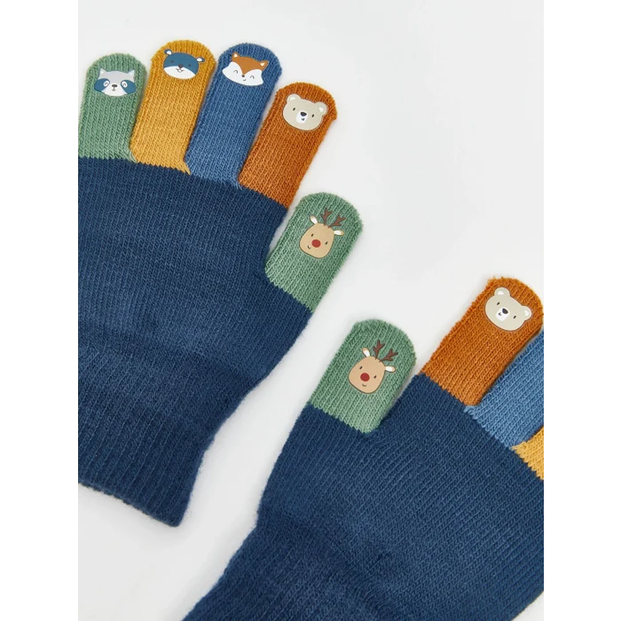 LCW baby İndigo Renk Bloklu Erkek Bebek Eldiven