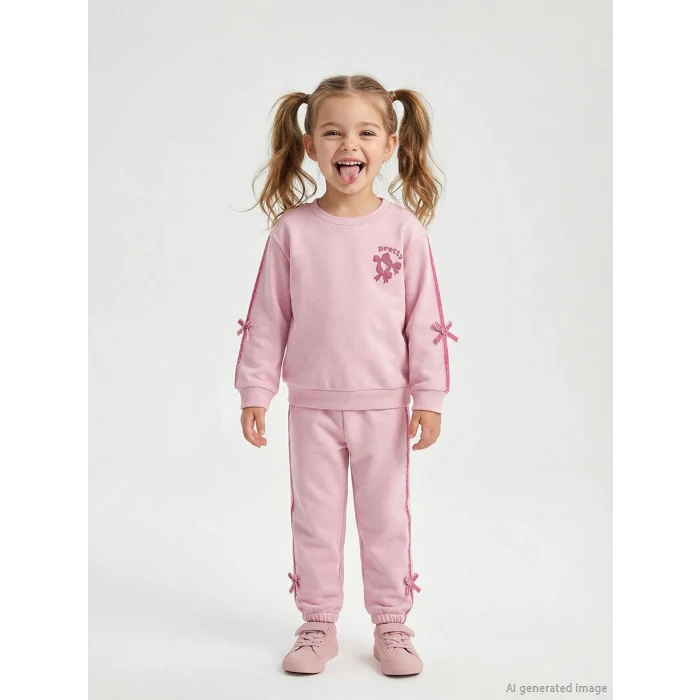 LCW Kids Pembe Fiyonklu Kız Çocuk Kalın Sweatshirt ve Eşofman Altı