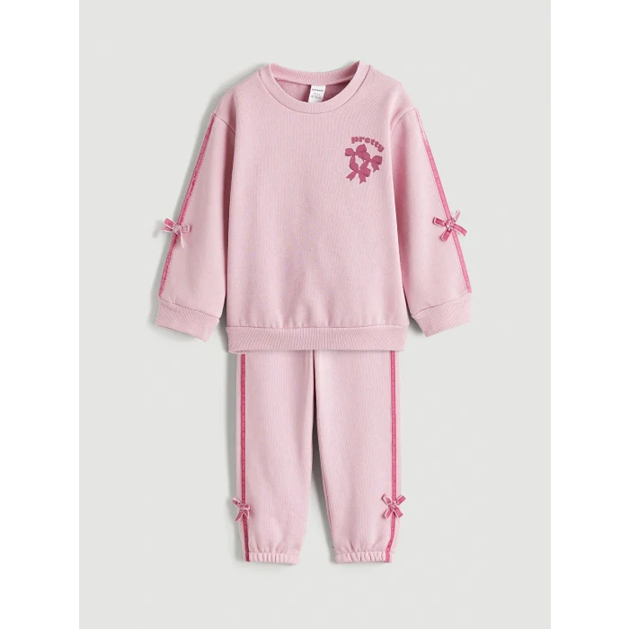 LCW Kids Pembe Fiyonklu Kız Çocuk Kalın Sweatshirt ve Eşofman Altı
