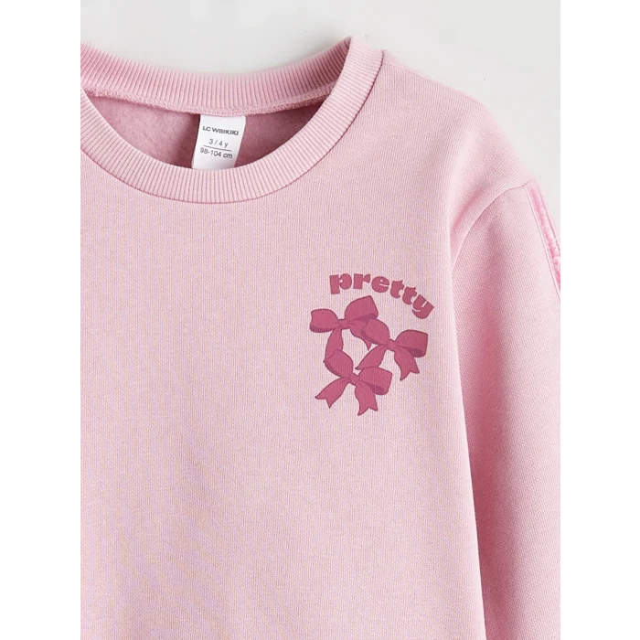 LCW Kids Pembe Fiyonklu Kız Çocuk Kalın Sweatshirt ve Eşofman Altı