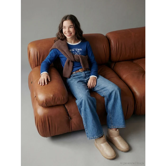 LCW Kids İndigo Wideleg Kız Çocuk Jean Pantolon