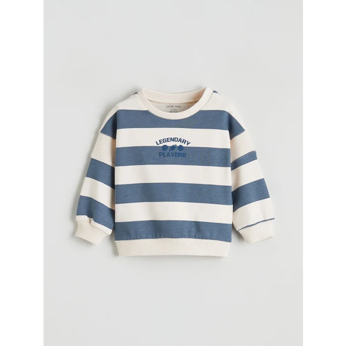 LCW baby Ekru Bisiklet Yaka Çizgili Erkek Bebek Sweatshirt ve Eşofman Alt