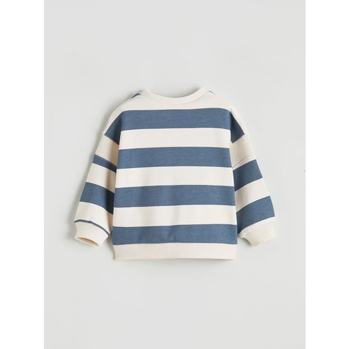 LCW baby Ekru Bisiklet Yaka Çizgili Erkek Bebek Sweatshirt ve Eşofman Alt