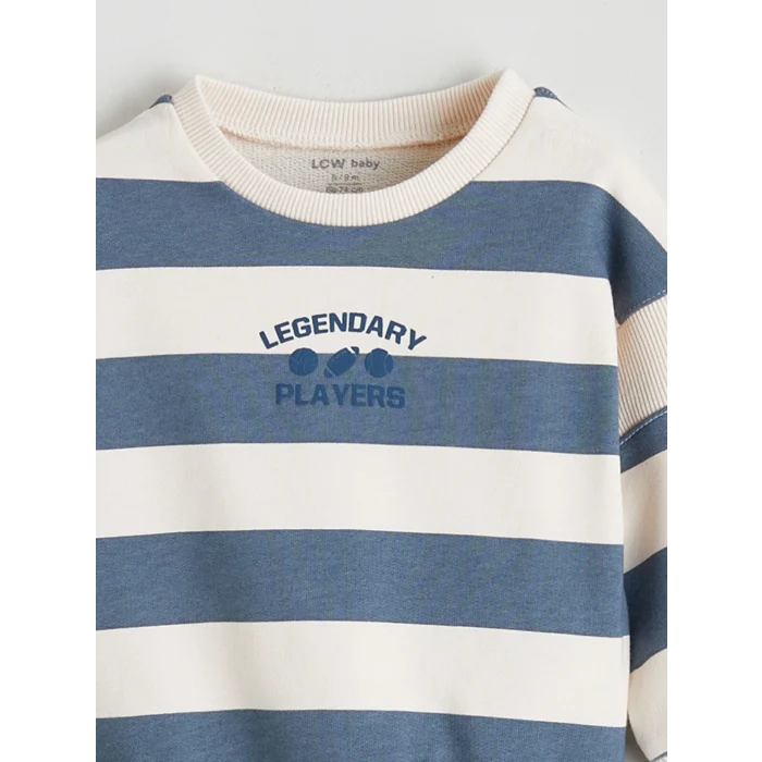 LCW baby Ekru Bisiklet Yaka Çizgili Erkek Bebek Sweatshirt ve Eşofman Alt