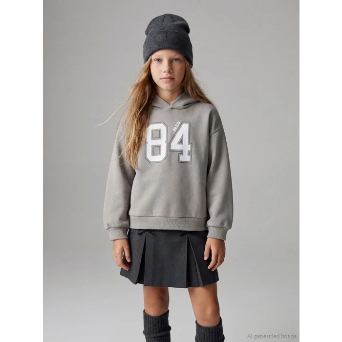 LCW Kids Gri Kapüşonlu Kız Çocuk Elbise