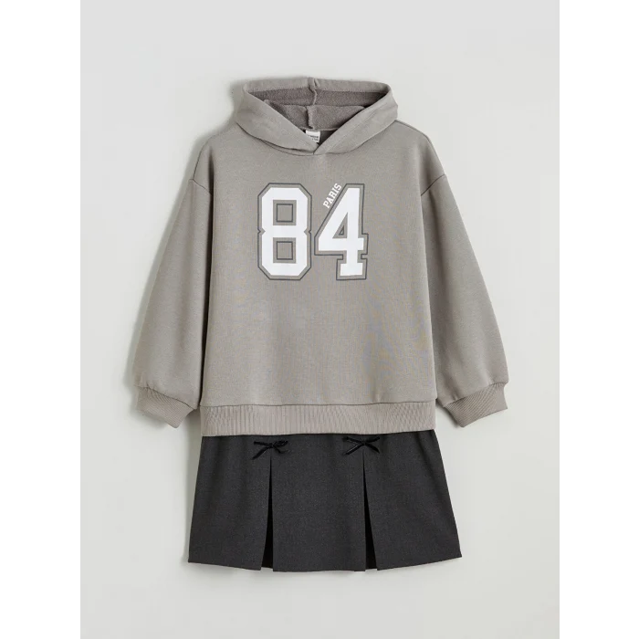 LCW Kids Gri Kapüşonlu Kız Çocuk Elbise