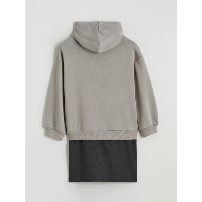 LCW Kids Gri Kapüşonlu Kız Çocuk Elbise