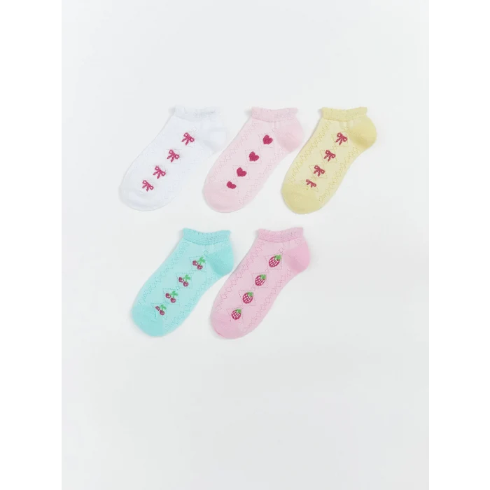 LCW Kids Beyaz Desenli Kız Çocuk Patik Çorap 5li