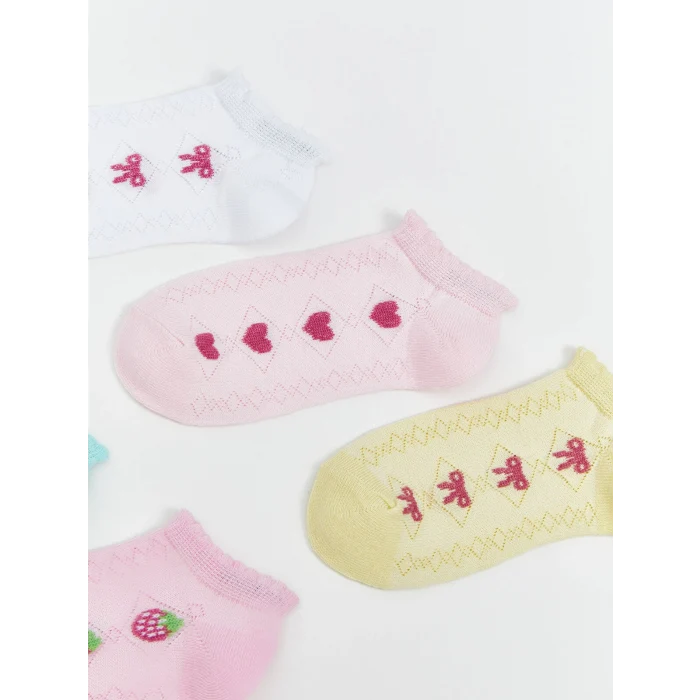 LCW Kids Beyaz Desenli Kız Çocuk Patik Çorap 5li