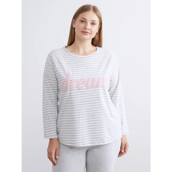 LCW DREAM Gri Bisiklet Yaka Nakışlı Kadın Pijama Takımı