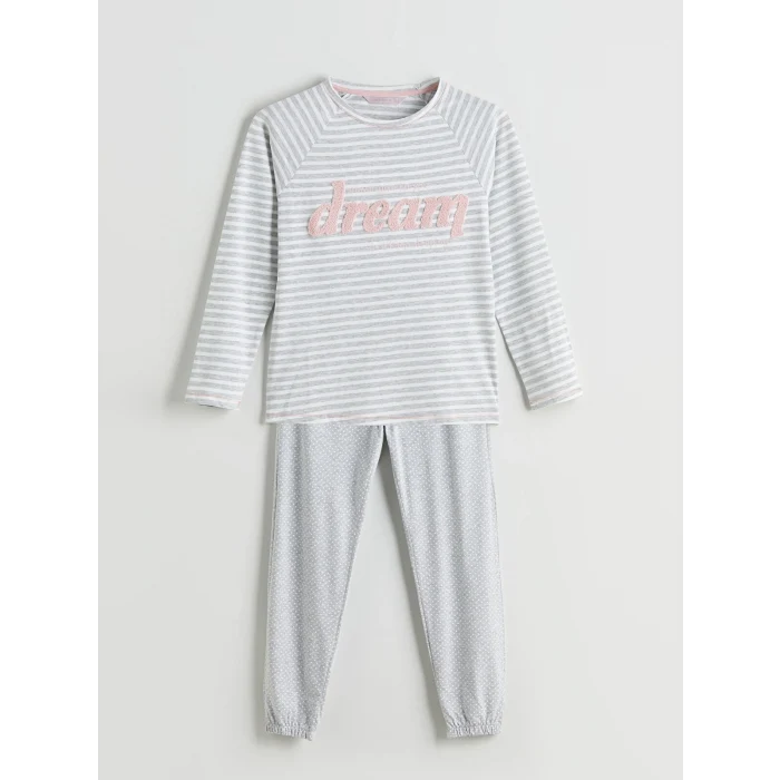 LCW DREAM Gri Bisiklet Yaka Nakışlı Kadın Pijama Takımı