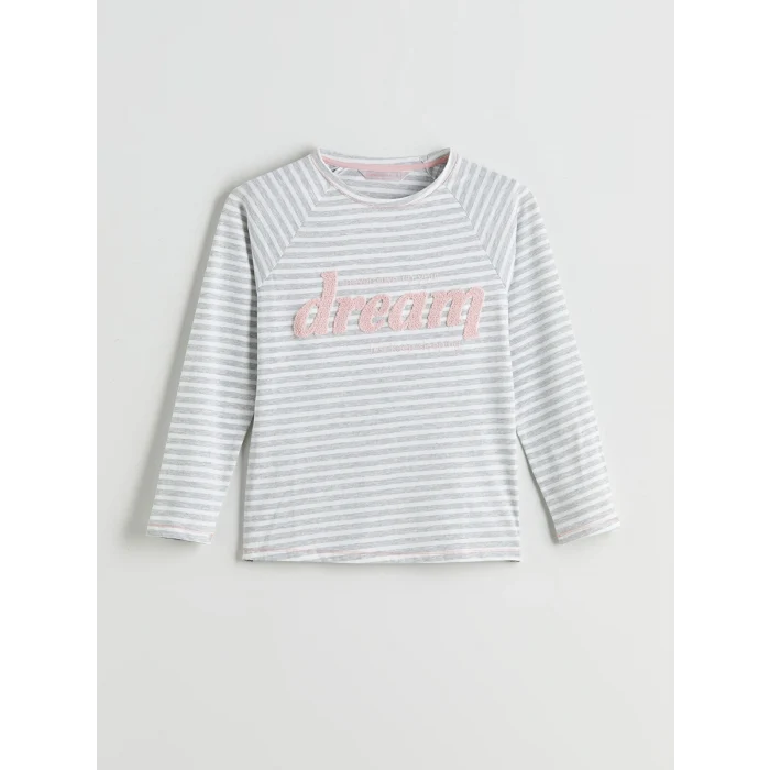 LCW DREAM Gri Bisiklet Yaka Nakışlı Kadın Pijama Takımı