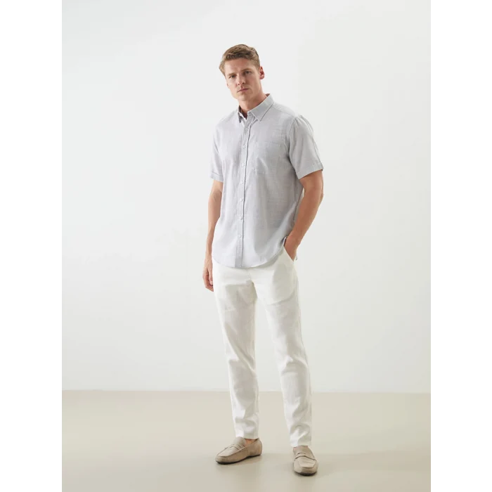LCWAIKIKI Classic Gri Regular Fit Kısa Kollu Armürlü Erkek Gömlek