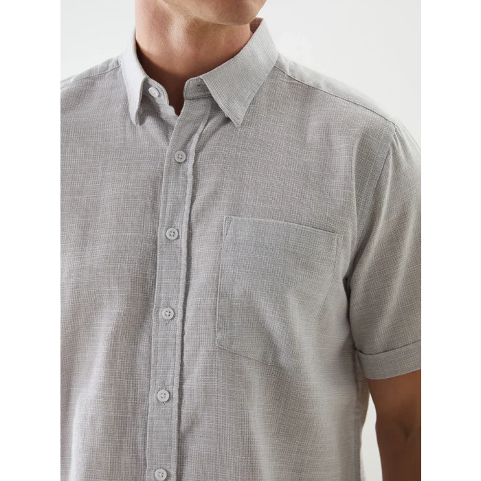 LCWAIKIKI Classic Gri Regular Fit Kısa Kollu Armürlü Erkek Gömlek