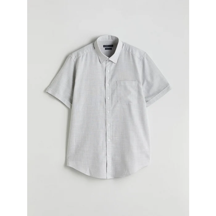 LCWAIKIKI Classic Gri Regular Fit Kısa Kollu Armürlü Erkek Gömlek