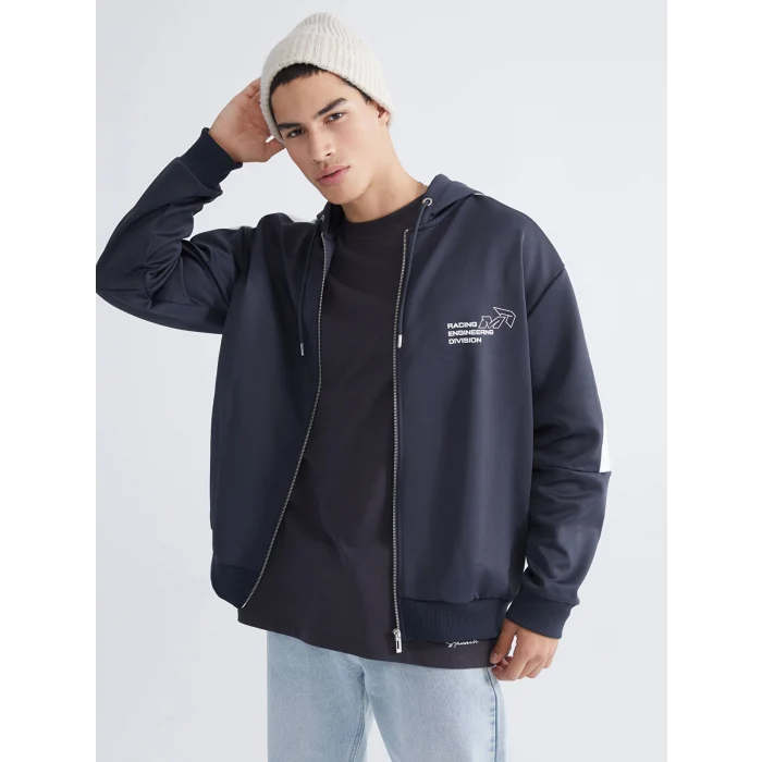 XSIDE Antrasit Kapüşonlu Uzun Kollu Erkek Fermuarlı Sweatshirt