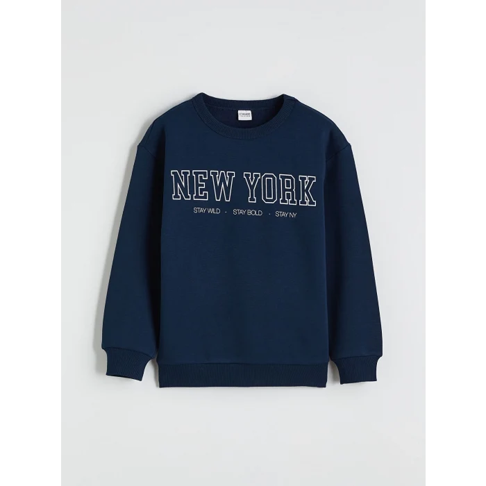 LCW Kids Lacivert Bisiklet Yaka New York Baskılı Erkek Çocuk Eşofman Takımı