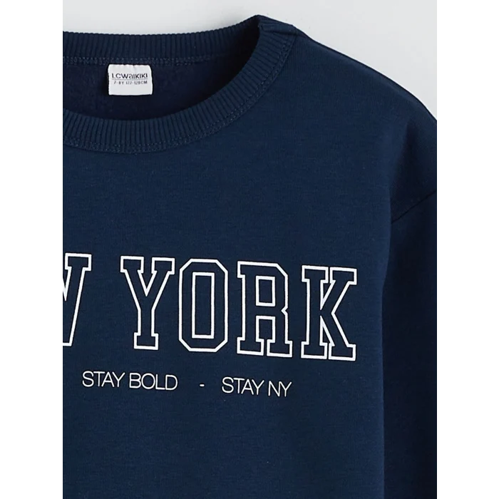 LCW Kids Lacivert Bisiklet Yaka New York Baskılı Erkek Çocuk Eşofman Takımı