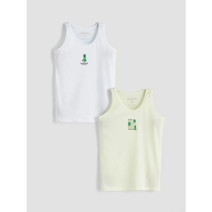 LCW Kids Beyaz Minecraft Baskılı Erkek Çocuk Atlet 2li