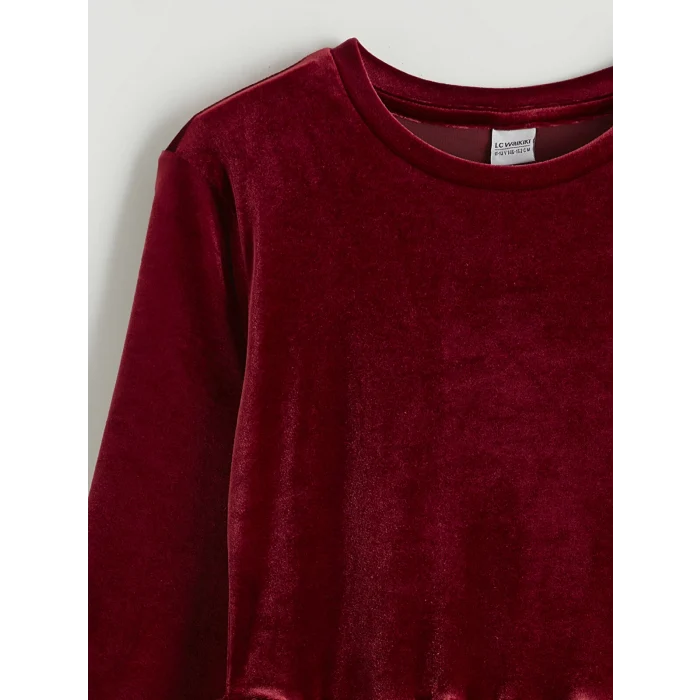 LCW Kids Bordo Bisiklet Yaka Kadife Kız Çocuk Tütü Elbise