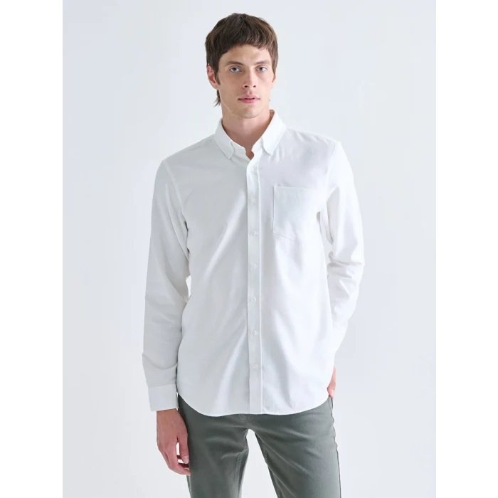 SOUTHBLUE Beyaz Regular Fit Uzun Kollu Erkek Oduncu Gömlek