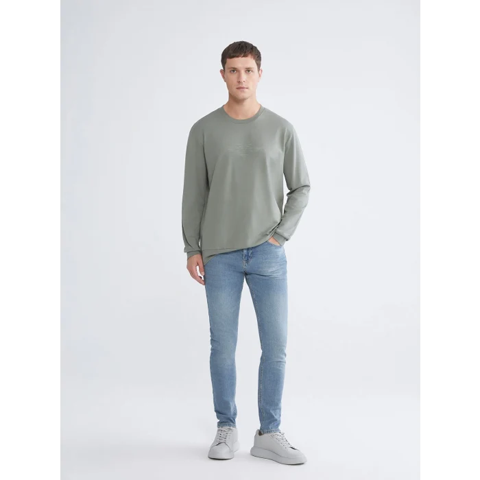 LCWAIKIKI Classic Haki Bisiklet Yaka Baskılı Erkek Sweatshirt