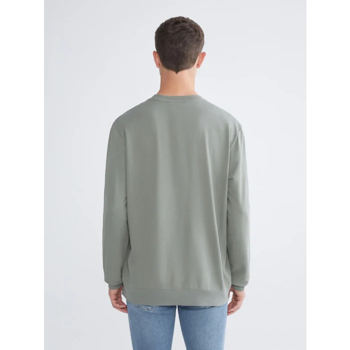 LCWAIKIKI Classic Haki Bisiklet Yaka Baskılı Erkek Sweatshirt